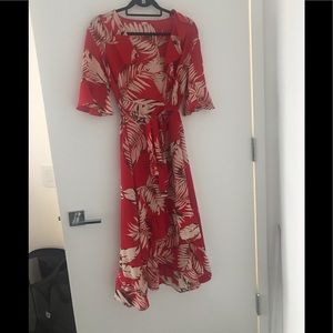 Tropical wrap high low dress